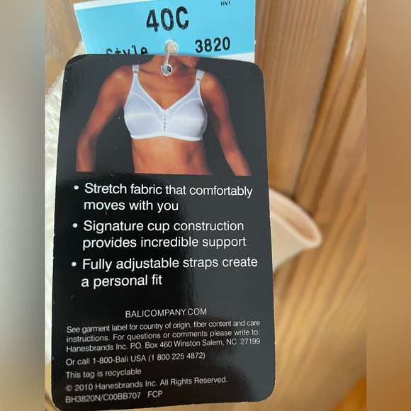 NWT Two Bali Women's Double Support Wirefree Bras, style 3820, 40C - Picture 4 of 5